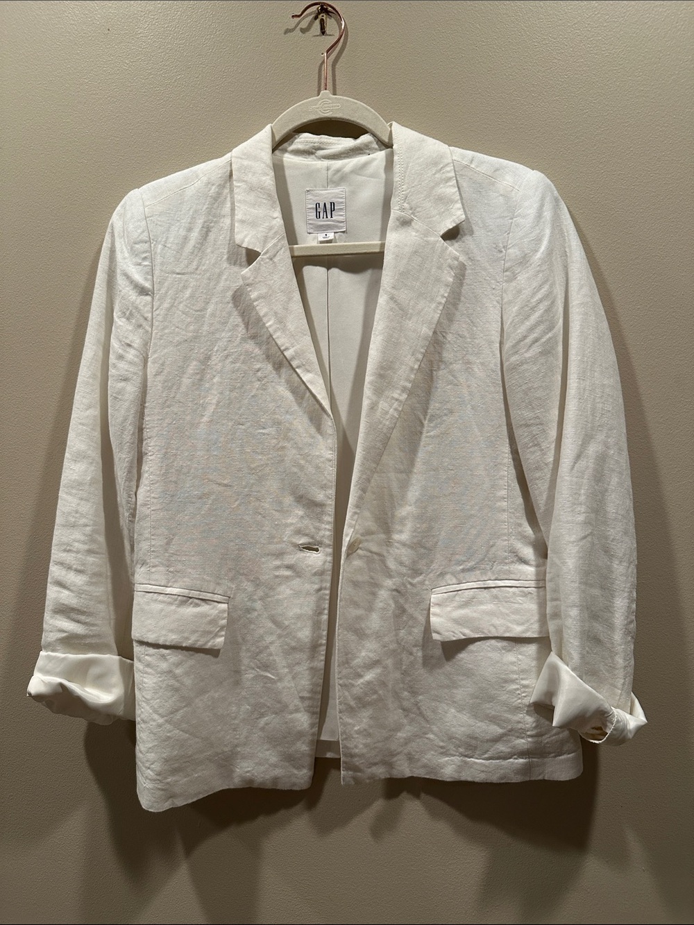 GAP Women's Off-White Linen Notch Lapel Blazer